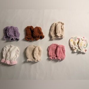 Assorted Baby Mittens Set - Pink, Brown, Cream, Purple